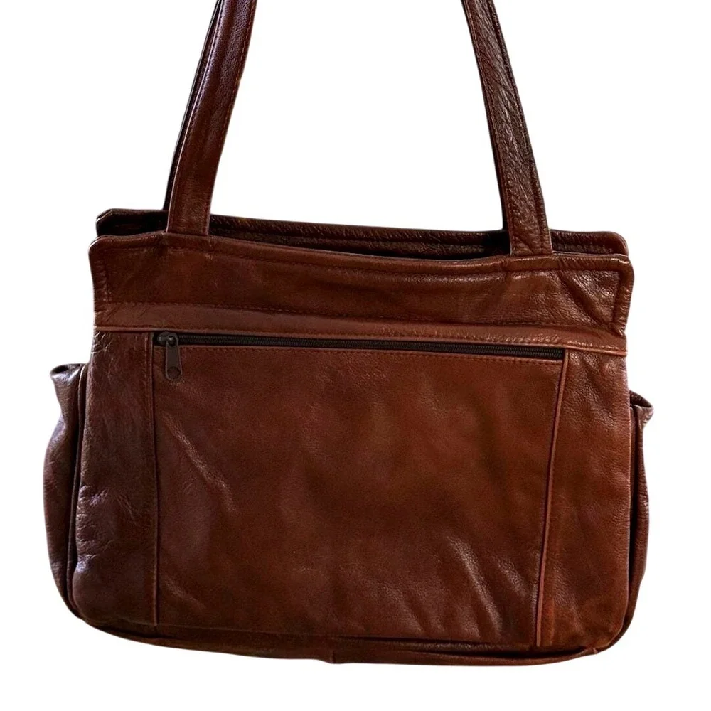Vntg Lopez Camacho Travel Briefcase Bag Mexico Brown Leather Triple Organizer